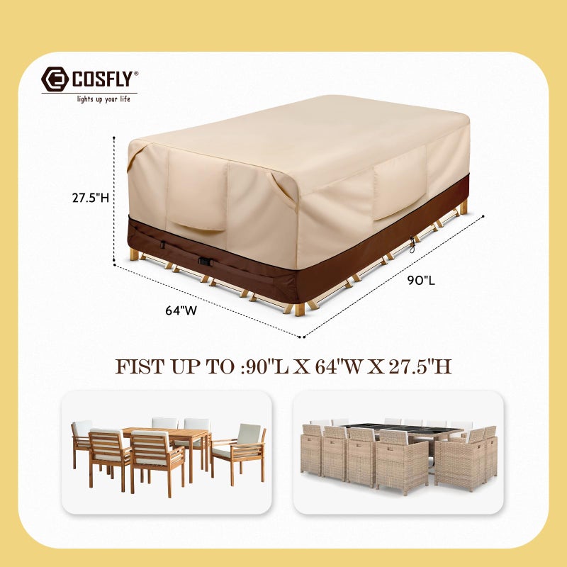 COSFLY Waterproof Patio Furniture Set Covers Durable  Outdoor Table and Chair Covers Rectangular Large - Fits up to 90L x 64W x 27.5H inches - Image 2
